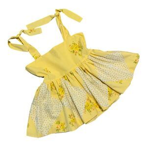 Handmade Babydoll Top Yellow Peasant Tie Patchwork Empire Small S